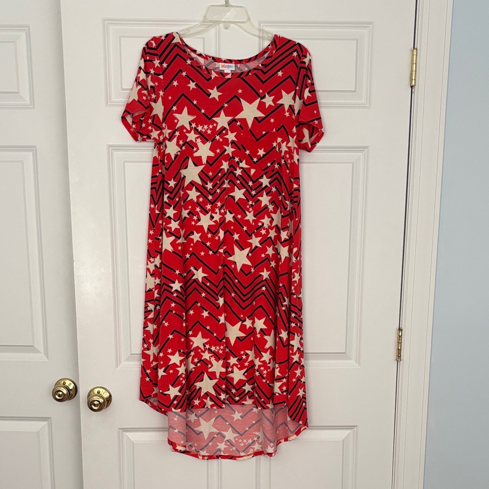 LuLaRoe Red and White Star Pattern Dress